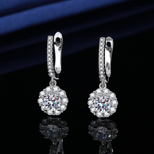 Pendientes De Aro De Moissanita Flores Para Mujer, , Pendientes De Plata 925 Para Mujer, Pendientes De Diamantes De Moissanita,navidad, Bodas, Aniversarios, Regalos Para Mujeres, Mamás
