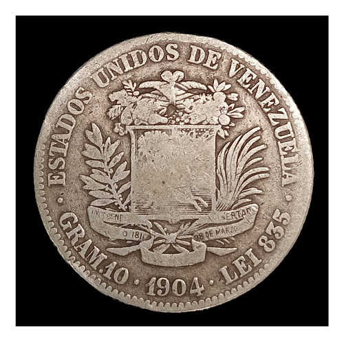 Venezuela 2 Bolívares 1904 Bueno Plata Y 23 4 Gran Inclinado