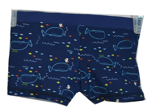 Short Niños Traje De Baño Bebe Azul Ballenas