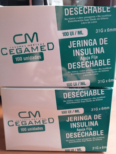 100 Jeringas De Insulina Cegamed 6mm Desechables