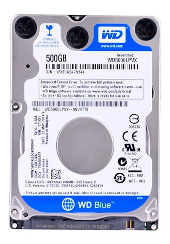 Disco Duro 2.5  Wd Blue 500gb 5400 Rpm
