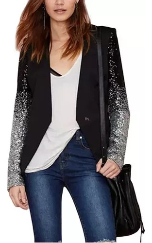 Blazer De Manga Larga Con Lentejuelas Brillantes De Moda