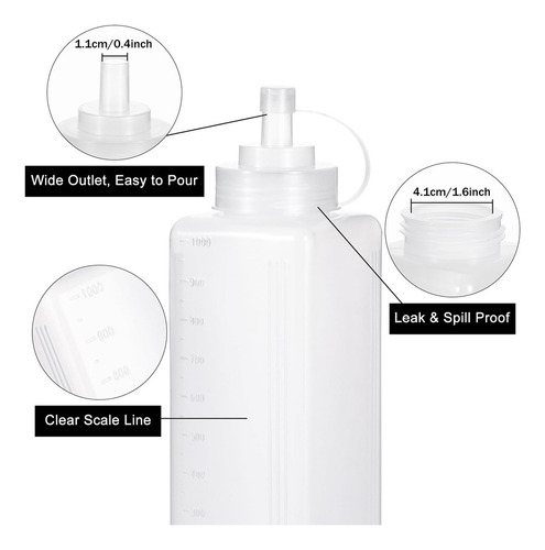 Botellas De Condimento Squeeze Squirt De Plástico De 1000 Ml