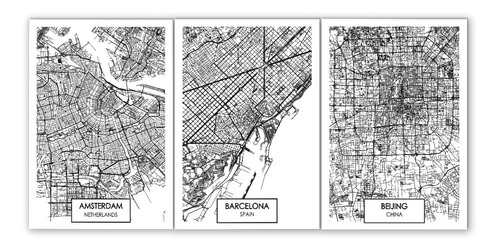 Cuadro Tríptico Mapas Nórdicos Varios Modelos 60x120 (5)