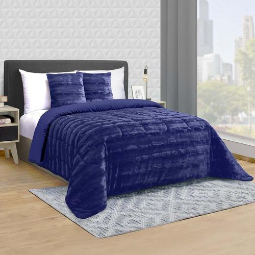 Edredon Mink Azul Marino Matrimonial Navy Diseño de la tela Liso