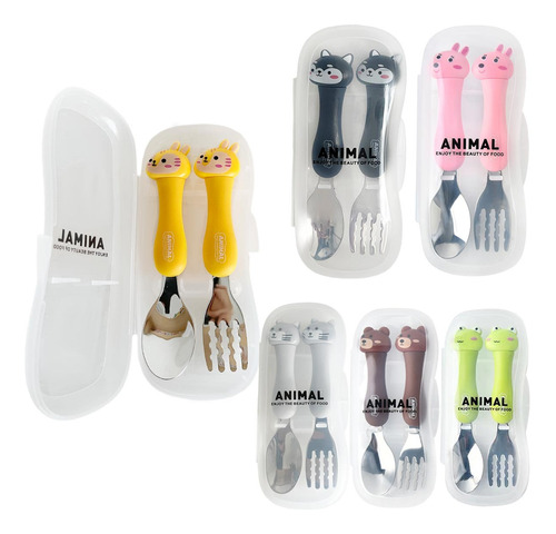 Cubiertos Forrados Tenedor+cuchara C/estuche Diseño Animales