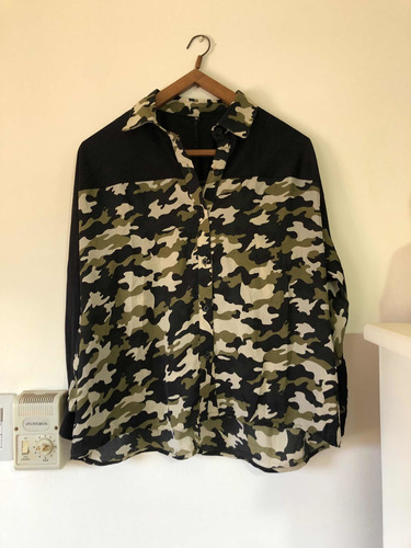 Camisa Militar Camuflada Y Gamuza Negra (w7) Talle 3