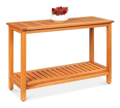 Mesa De Consola De Madera Con 2 Estantes De Acabado Natural