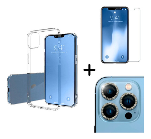 Funda Antigolpes Para/iPhone +v Camara Strass +vidrio Regalo