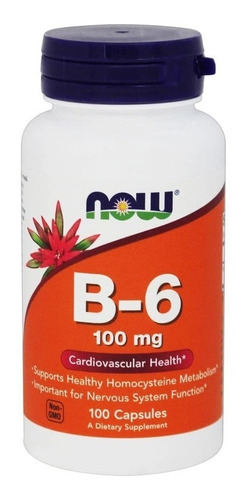 Now Foods Vitamina B6 100mg 100caps Salud Cardiovascular Sin sabor