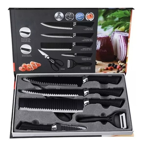 Juego Set De Cuchillos Elegante Para Cocina Chef 6 Piezas Color Negro