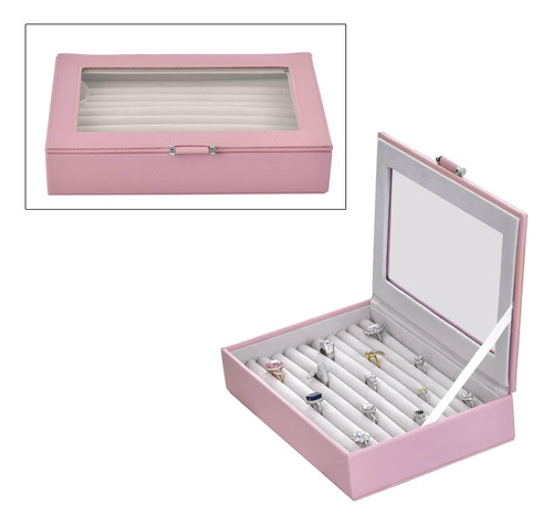 Shop Lc Caja De Anillos De Piel Sintetica Rosa Rubor Organiz