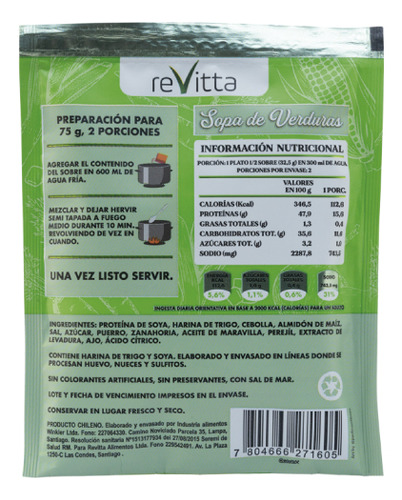 Pack 7 Sopas + Proteína 75 Grs (whey O Vegana) 2 Servicios Sabor Verduras Vegana