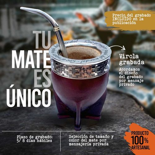 Mate Imperial Uruguayo Con Virola Personalizada + Bombilla