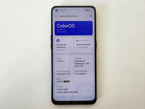 Imagen 6 de 6 de Smartphone Oppo A74 128gb 6gb Ram - Sin Accesorios