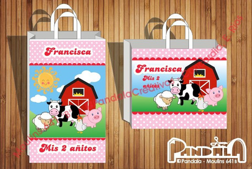 Bolsitas Para Sorpresitas Granja Rosa X 10
