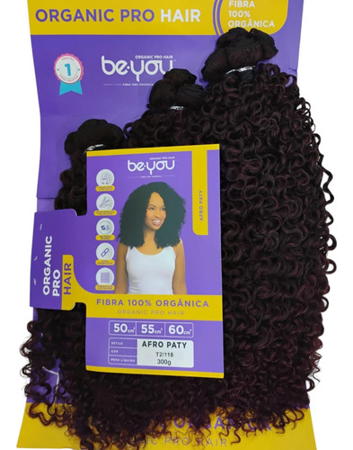 Cabelo Cacheado Fibra Orgánica Be.you Afro Paty (300g) Cor T2/118 Preto Com Vermelho Acajú