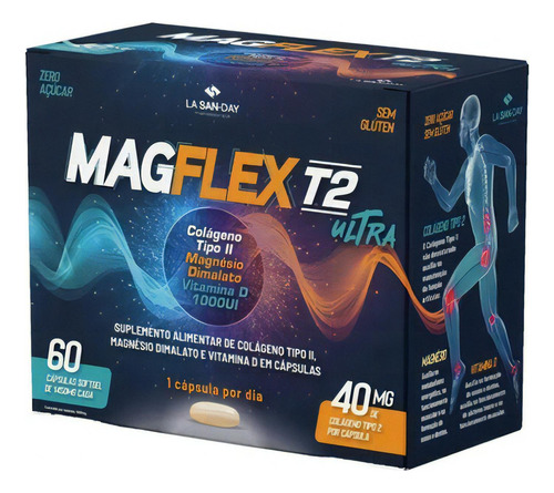 Magflex T2 Ultra Colágeno Tipo2 Magnésio Vit D 60 Cáps