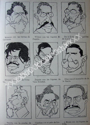 Caricatura Antigua 1914 Personajes De La Revolucion Mexicana