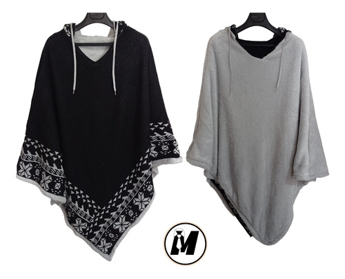 Ruana Poncho Hombre Doble Faz Liviana Urbana Con Capota