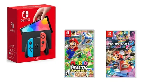 Nintendo Switch Oled Neon Y Mario Kart 8 Mariopartysuperstar