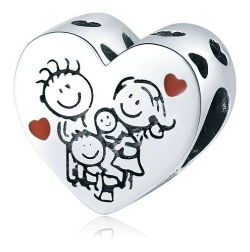 Charm Dije Familia Corazón Fabricado En Plata 925