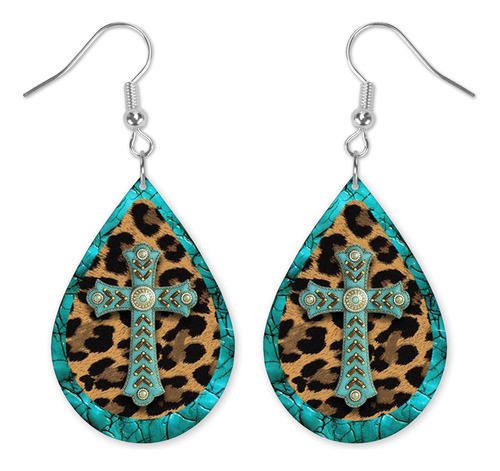 Aretes De Turquesa Y Leopardo Aretes De Lágrima Aretes...