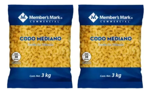3 Pza Pasta Member's Mark Codo Mediano 3 Kg