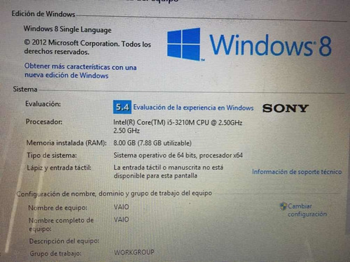 Imagen 5 de 6 de Sony Vaio Intel Core I5 8gb 600gb Hd