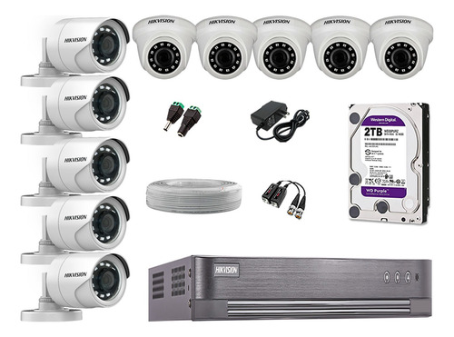 Kit 10 Camaras De Seguridad Hikvision Hd 720p 2tb Completo