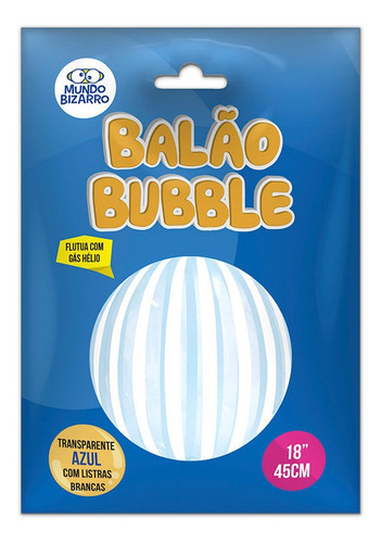 Balão 18 Pol Bubble Transparente Azul C Listras Brancas