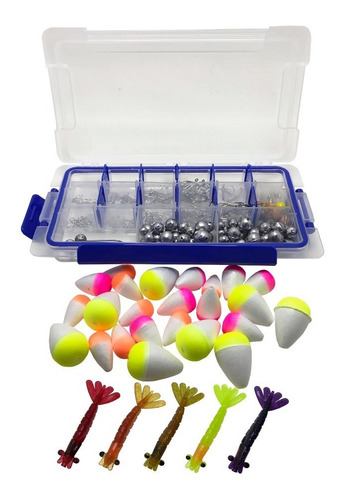 Kit Anzol Pesca Chumbada, Boias Completo + 5 Camarão