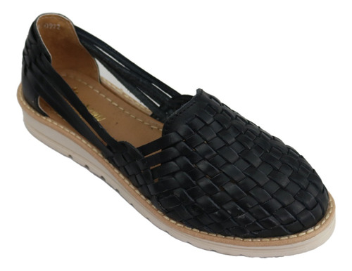 Zapato Sandalia Huarache Artesanal Piel Color Negr 2123 Teni