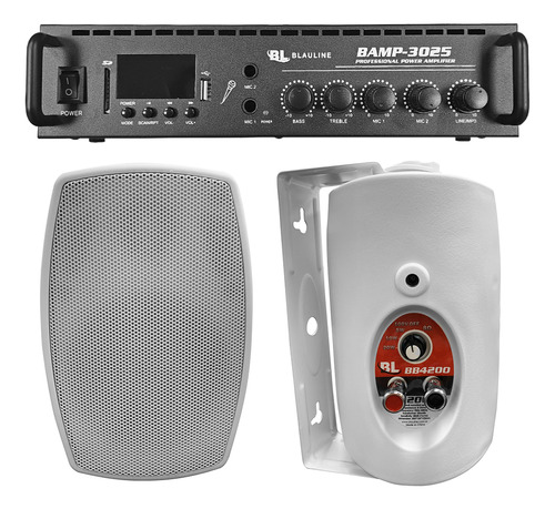 Amplificador Usb Bluetooth 50w + 2 Bafles 4 Pulgadas Blancos