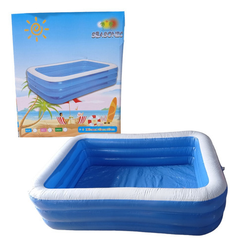 Piscina Rectangular 3 Anillos Inflables 180x140x60cm Color Azul