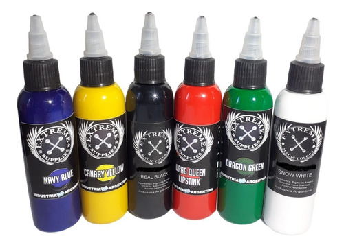 Set 6 Tintas Extreme X 2 Oz = 12 Oz Tattoo Tatuajes Tatuar