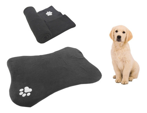 Cama En Forma De Hueso Para Mascotas + Cobija Grande Color Gris