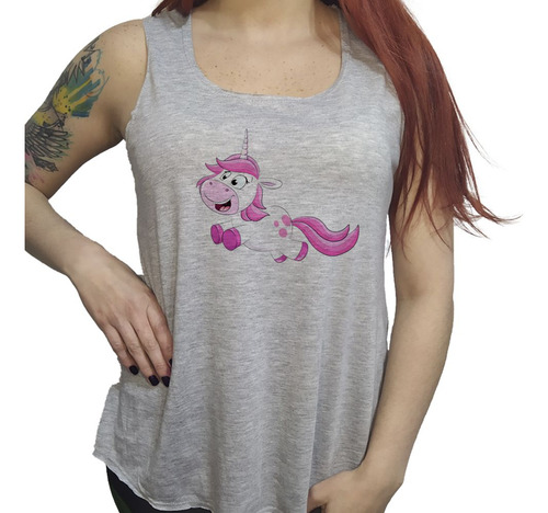 Musculosa Acampanada Unicornio Saltando Feliz