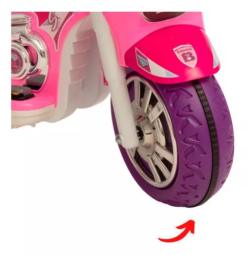 Moto Eletrica Infantil Sprint Turbo Biemme Rosa Pink 12V Capacete - Maçã  Verde Baby