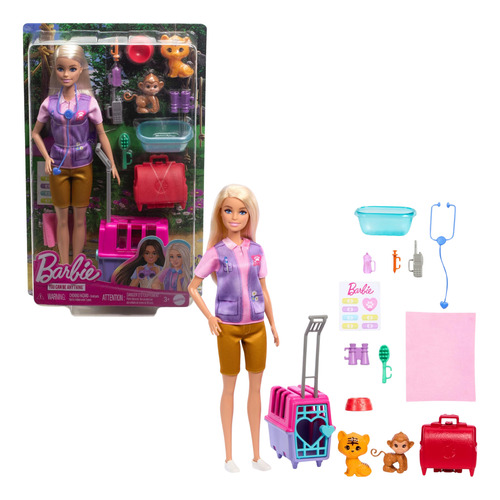 Boneca Barbie Loira Profissões Resgate Animais E Acessórios