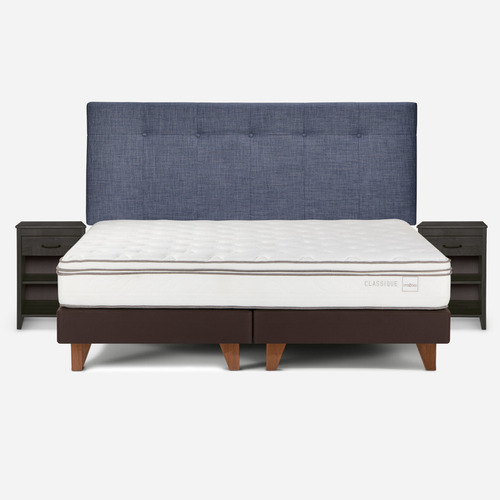 Cama Classique+ King + Respaldo Y Veladores Maurice Denim