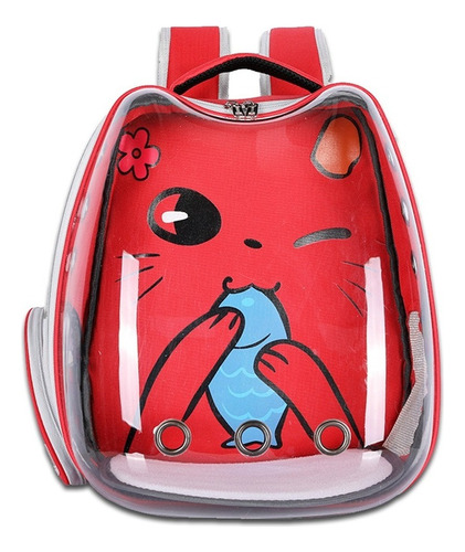 Mochila Transportadora Transparente Para Gato O Perro Chico Color Rojo