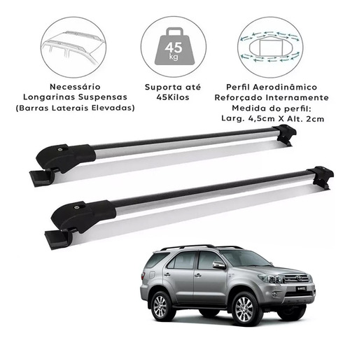 Rack Teto Travessa Hilux Sw4 2005 A 2015 Slim Prata 45 Kg