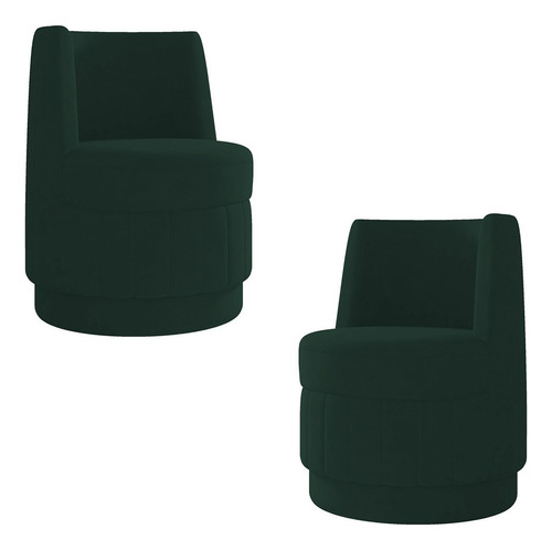 Kit 2 Poltronas Giratória Decorativa Sala Isa Veludo Verde