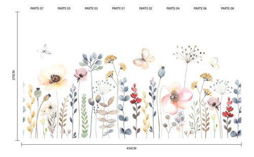Imagem 2 de 4 de Papel De Parede Painel Floral Aquarela 8 Rolos - 12m²