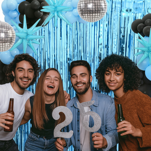 Combo Globos Deco Fiesta Tematica Kit Bola Boliche Celeste Y Negro