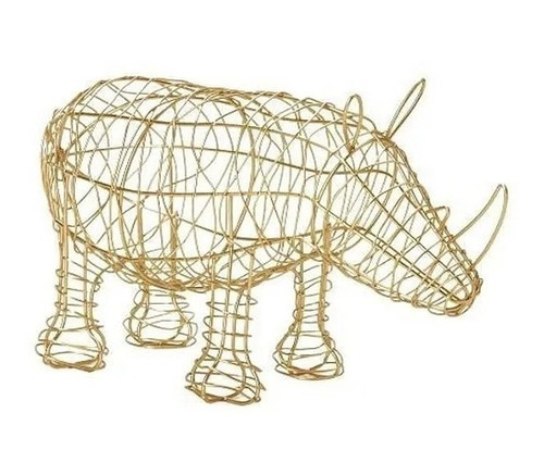 Escultura Rinoceronte Em Metal Dourado - P