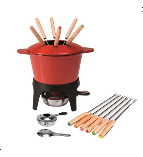 Conjunto Aparelho Para Fondue Em Ferro Fundido - Vermelho