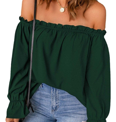 Blusa De Morera Con Cuello Recto Y Hombros Descubiertos