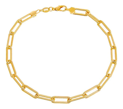 Pulsera Pulso Esclava Paperclip 4mm 18cm Oro 10k Italiano